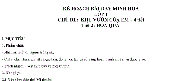 Giáo án mĩ thuật lớp 1 minh họa Mô-đun 2