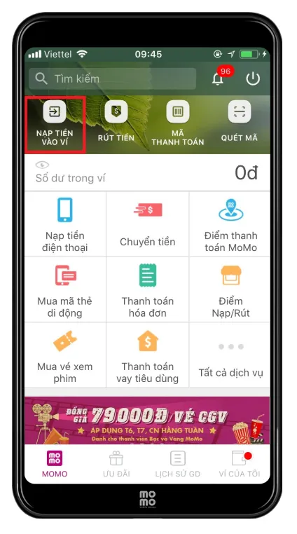 Nạp tiền vào ví MoMo