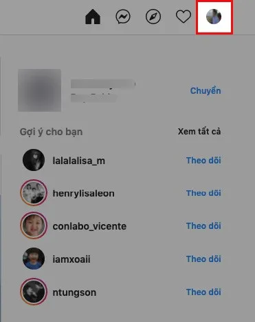 Mở Instagram trên máy tính  Nhấn vào ảnh đại diện của bạn ở góc trên bên phải